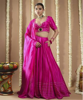 Hot Pink Silk Heavy Lehenga Set 1
