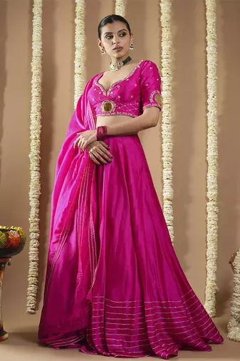 Hot Pink Silk Heavy Lehenga Set