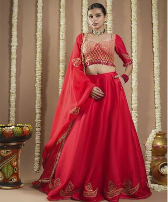 Chilli Red Heavy Silk Lehenga Set 1
