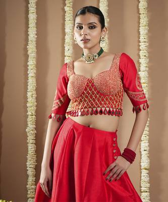 Chilli Red Heavy Silk Lehenga Set 2