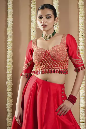 Chilli Red Heavy Silk Lehenga Set