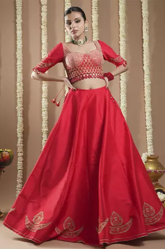 Chilli Red Heavy Silk Lehenga Set
