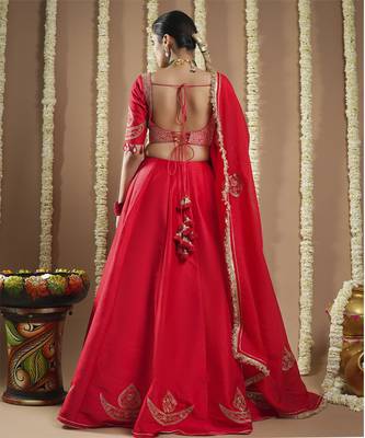Chilli Red Heavy Silk Lehenga Set 4