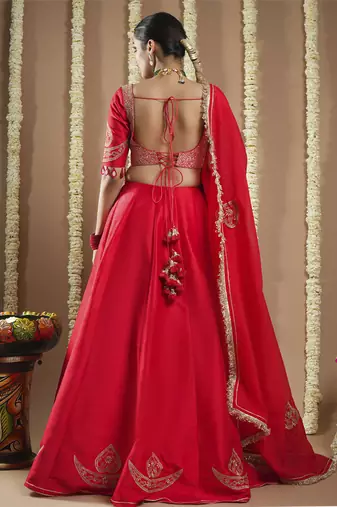 Chilli Red Heavy Silk Lehenga Set