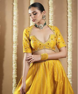 Mustard Yellow Heavy Slub Silk Lehenga Set 5