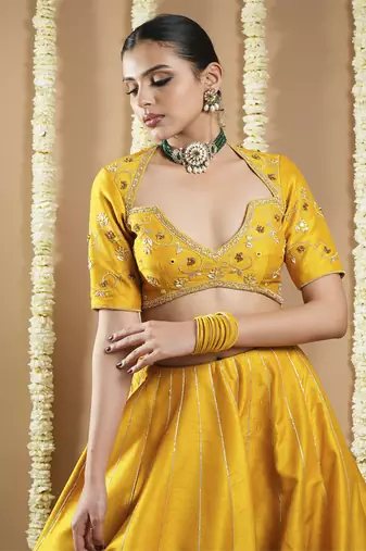 Mustard Yellow Heavy Slub Silk Lehenga Set