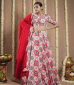 Red Tile Printed Heavy Lehenga Set