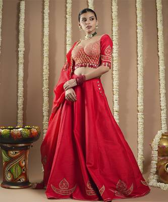 Chilli Red Heavy Silk Lehenga Set 5