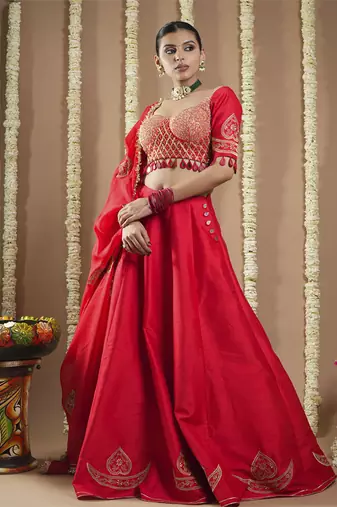 Chilli Red Heavy Silk Lehenga Set