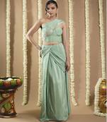 ready to wear mint green patchwork corset draped saree