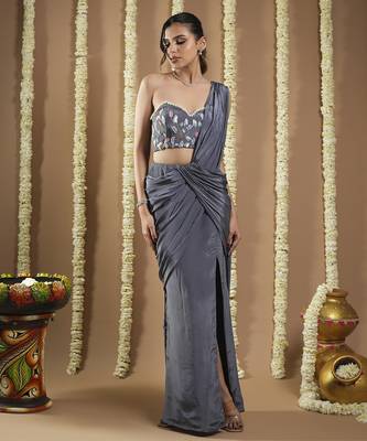 ready to wear grey ruched  saree 1