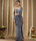 ready to wear grey ruched  saree