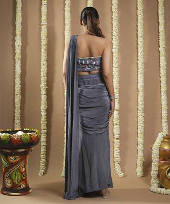 ready to wear grey ruched  saree 5