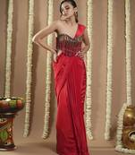 ready to wear hot red corset draped saree