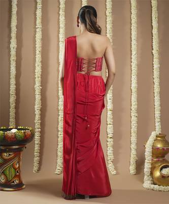 ready to wear hot red corset draped saree 5