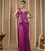 ready to wear grape wine long corset saree