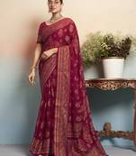 maroon poly viscose georgette jacquard butta banarasi saree