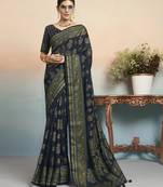 navy blue poly viscose georgette jacquard butta banarasi saree