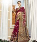 maroon poly viscose georgette meenakari jaal banarasi saree