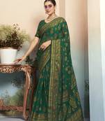 green poly viscose georgette jacquard butta banarasi saree