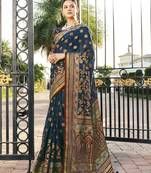 navy blue poly viscose georgette meenakari jaal banarasi saree