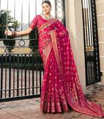 pink poly viscose georgette meenakari jaal banarasi saree