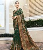 dark green poly viscose georgette meenakari jaal banarasi saree