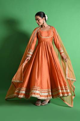 Orange chanderi anarkali set 1