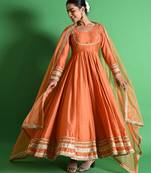 Orange chanderi anarkali set
