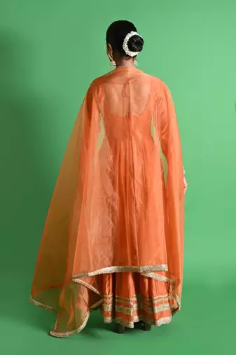 Orange chanderi anarkali set
