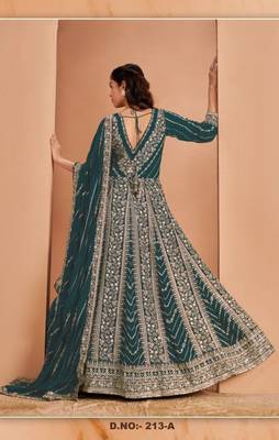 Teal georgette heavy embroidery semi stitched sequins work wedding gowns 2