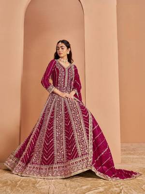 Rani pink  georgette heavy embroidery semi stitched sequins work wedding gowns 1
