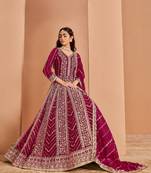 Rani pink  georgette heavy embroidery semi stitched sequins work wedding gowns