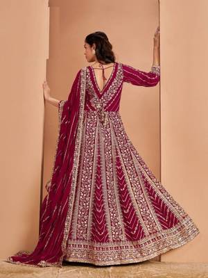 Rani pink  georgette heavy embroidery semi stitched sequins work wedding gowns 2