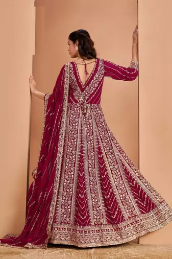 Rani pink  georgette heavy embroidery semi stitched sequins work wedding gowns