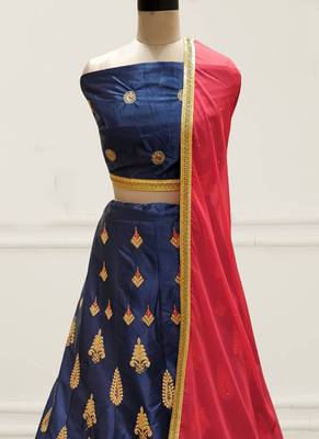 Blue Embroidery Satin Silk Party Wear Ethnic Lehengas 2