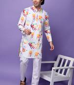 White polyester viscose  printed kurta