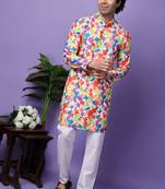 White polyester viscose  printed kurta