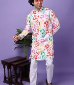 White polyester viscose  printed kurta