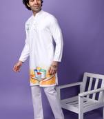 White polyester viscose  printed kurta