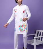 White polyester viscose  printed kurta