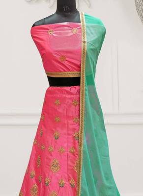 Pink Embroidery Satin Silk Party Wear Ethnic Lehengas 2