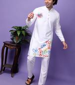 White polyester viscose  printed kurta
