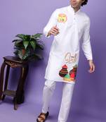 White polyester viscose  printed kurta