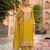 Yellow chinon heavy embroidery semi stitched wedding palazzo suits