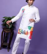 White polyester viscose  printed kurta
