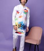 White polyester viscose  printed kurta