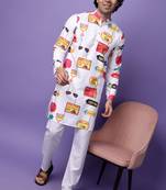 White polyester viscose  printed kurta