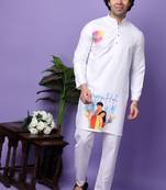 White polyester viscose  printed kurta