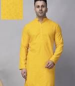 Yellow rayon viscose sequence embroidered kurta only